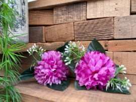 Kunstbloemen chrysant paars met blad en gipskruid