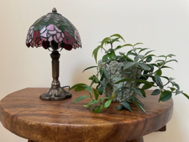 Tiffany lamp, tafellamp groen/roze bloemen hoogte 30 cm