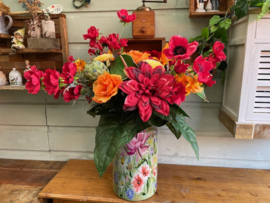 Kunstbloemen boeket rood-oranje