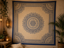 XXL Ibiza Stranddoek & Wandkleed – Mandala Indigo blauw/beige 210x240 cm