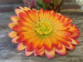 Kunstbloemen gerbera oranje/rood, diameter 12 cm