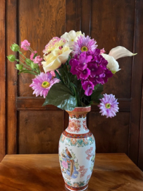 Kunstbloemen boeket mix paars, groen, creme, tafeldecoratie