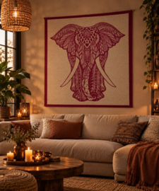 Mandala doeken gemaakt in India 210x215 cm grote rode olifant