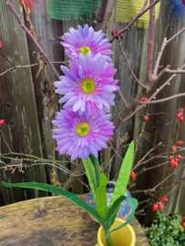 Kunstbloemen gerbera lila tak/boeket met 3 bloemen hoogte 55 cm
