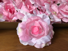 Kunstbloemen roze rozen satijn, diameter 14 cm