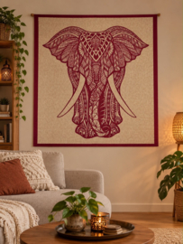 Mandala doeken gemaakt in India 210x215 cm grote rode olifant