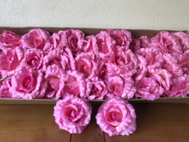 Kunstbloemen rozen donker roze, satijn diameter 14 cm