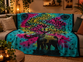 XXL wandkleed Levensboom & Olifant kleurrijk boho mandaladoek 210x215