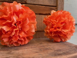 Kunstbloemen anjers oranje, diameter 9 cm