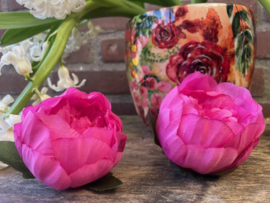 Kunstbloemen pioenrozen donkerroze diameter 7 cm hoogte 6 cm