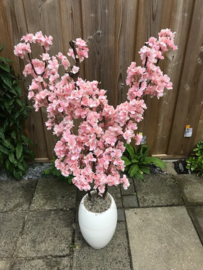 Bloesem kunstboom 105 cm, stam van echt hout, staand in een stenen witte pot