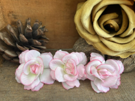 Kunstbloemen roosjes crème/ roze, diameter 4 cm