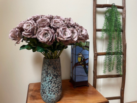 Kunstbloemen rozen lavendel grijs hoogte 66 cm