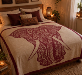 Mandala doeken gemaakt in India 210x215 cm grote rode olifant