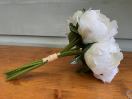 Kunstbloemen boeketjes met zeven pioenrozen hoogte 24 cm