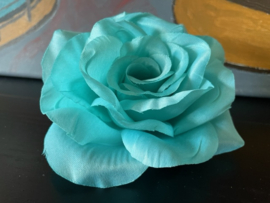 Kunstbloemen rozen turquoise diameter 13 cm
