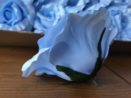 Kunstbloemen rozen baby blauw, satijn diameter 14 cm