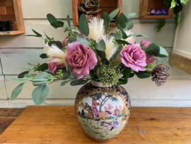 Kunstbloemen boeket oud roze met eucalyptus