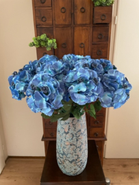 Boeket kunstbloemen hortensia's blauw, diameter 16 cm