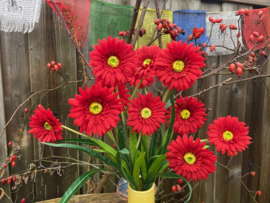 Kunstbloemen gerbera rood tak/boeket met 3 bloemen, hoogte 55 cm