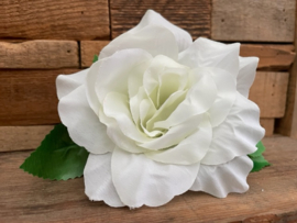 Kunstbloemen rozen gebroken wit met blad en gipskruid diameter 11 cm
