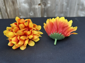 Kunstbloemen chrysanten oranje/rood, diameter 10 cm