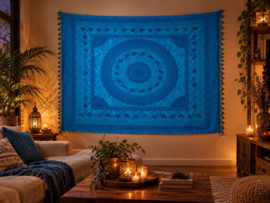 Mandala doeken/kleden uit India 210x240 cm wandkleed/bedsprei