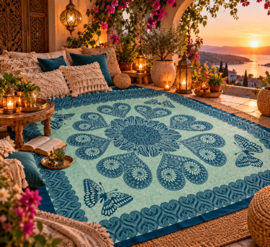 Mandala doek met vlinders – Mintgroen petrolblauw – 220 x 200 cm