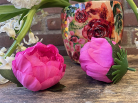 Kunstbloemen pioenrozen donkerroze diameter 7 cm hoogte 6 cm