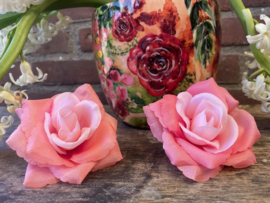 Kunstbloemen roze rozen, diameter 8.5 cm