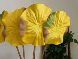 Kunstbladeren grote lotus bladeren/blad geel hoogte 96 cm diameter 25 cm