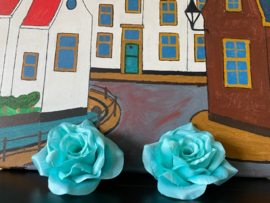 Kunstbloemen rozen turquoise diameter 13 cm