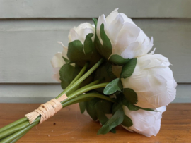 Kunstbloemen boeketjes met zeven pioenrozen hoogte 24 cm