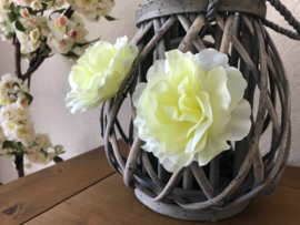 Kunstbloemen rozen, creme/lichtgeel hart, diameter 10 cm