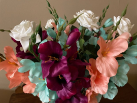 Kunstbloemen mix boeket, gladiolen en witte rozen