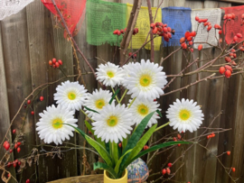 Kunstbloemen gerbera wit tak/boeket met 3 bloemen hoogte 55 cm