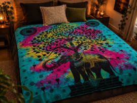 XXL wandkleed Levensboom & Olifant kleurrijk boho mandaladoek 210x215
