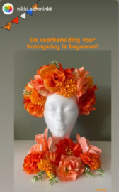 Koningsdag versiering, oranje bloemenkrans hoofdtooi