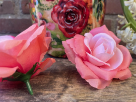 Kunstbloemen roze rozen, diameter 8.5 cm
