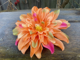 Kunstbloem dahlia zalm roze, diameter 15 cm