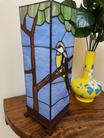 Tiffany tafellamp zuil, tropische vogel 48x15x15 cm
