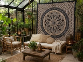 Zwart/Beige Mandala Doek/Sprei 210x240 - Lotus & Wijsheid