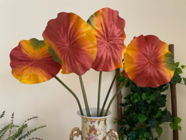 Kunstbladeren groot Lotus blad rood, hoogte 96 cm diameter 25 cm