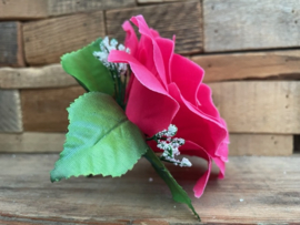 Kunstbloemen roze rozen met blad en gipskruid diameter 11 cm