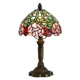 Tiffany lamp, tafellamp groen/roze bloemen hoogte 30 cm