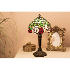 Tiffany lamp, tafellamp groen/roze bloemen hoogte 30 cm