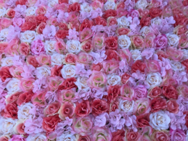 Flowerwall/kunstbloemenpaneel beauty-salon peach/roze 120x80 cm