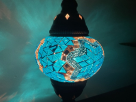 Oosterse glas-mozaiek lamp, Turkse tafellamp blauw mozaiek