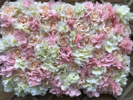 Flower wall/bloemenwand paneel 40x60 cm roze/creme/peach bruiloft