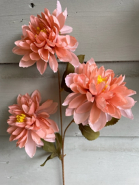 Kunstbloemen dahlia takken peach, 3 bloemen per tak hoogte 62 cm